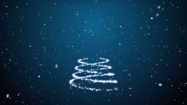 Growing fur-tree and snowflakes on a dark blue background