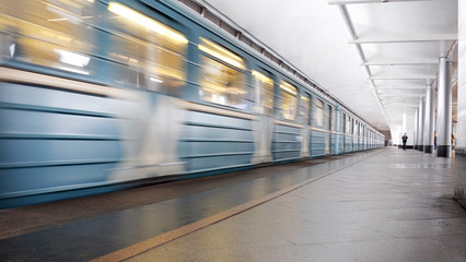 Moving metro train