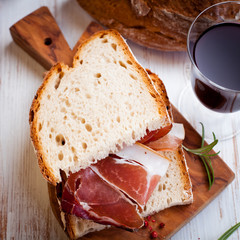Rustic sandwich with farmhouse bacon