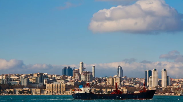 Dolmabahce Palace and Bosphorus with Clouds