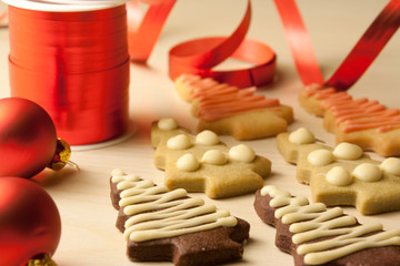 Christmas Tree Cookies with Red Ribbon