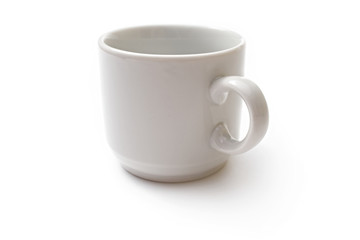 A white coffee cup on a white background