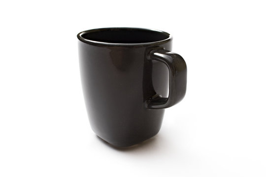 A black coffee cup on a white background