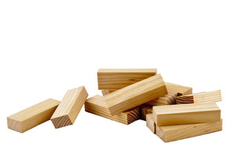Collapsed wooden block on the white background