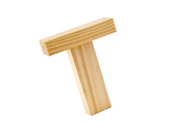 T symbol wooden blocks in the isolated background