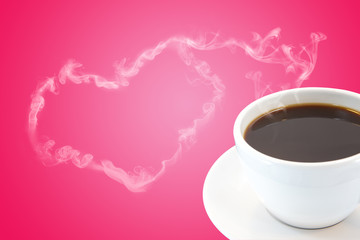 Coffee with steam shaped as heart