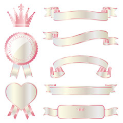 ribbon emblem set pink and white
