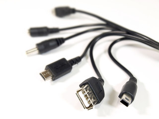 USB cables on white background