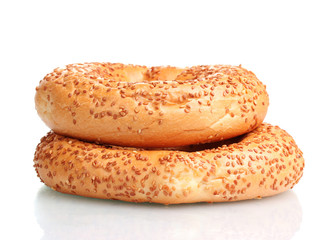 delicious bagels with sesame seeds isolated on white