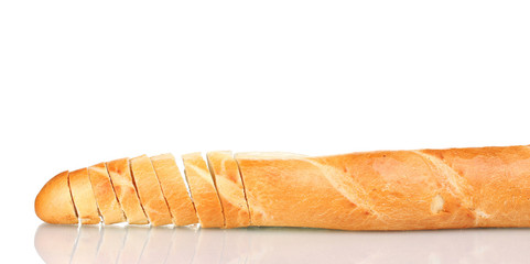 delicious sliced baguette isolated on white