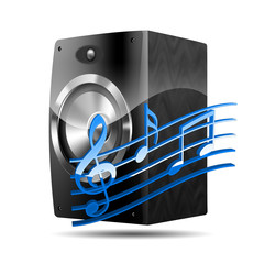 Icono altavoz 3D con simbolo musica