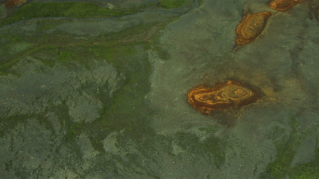 Aerial View of Landscape Scarred with Mineral Deposits, Iceland