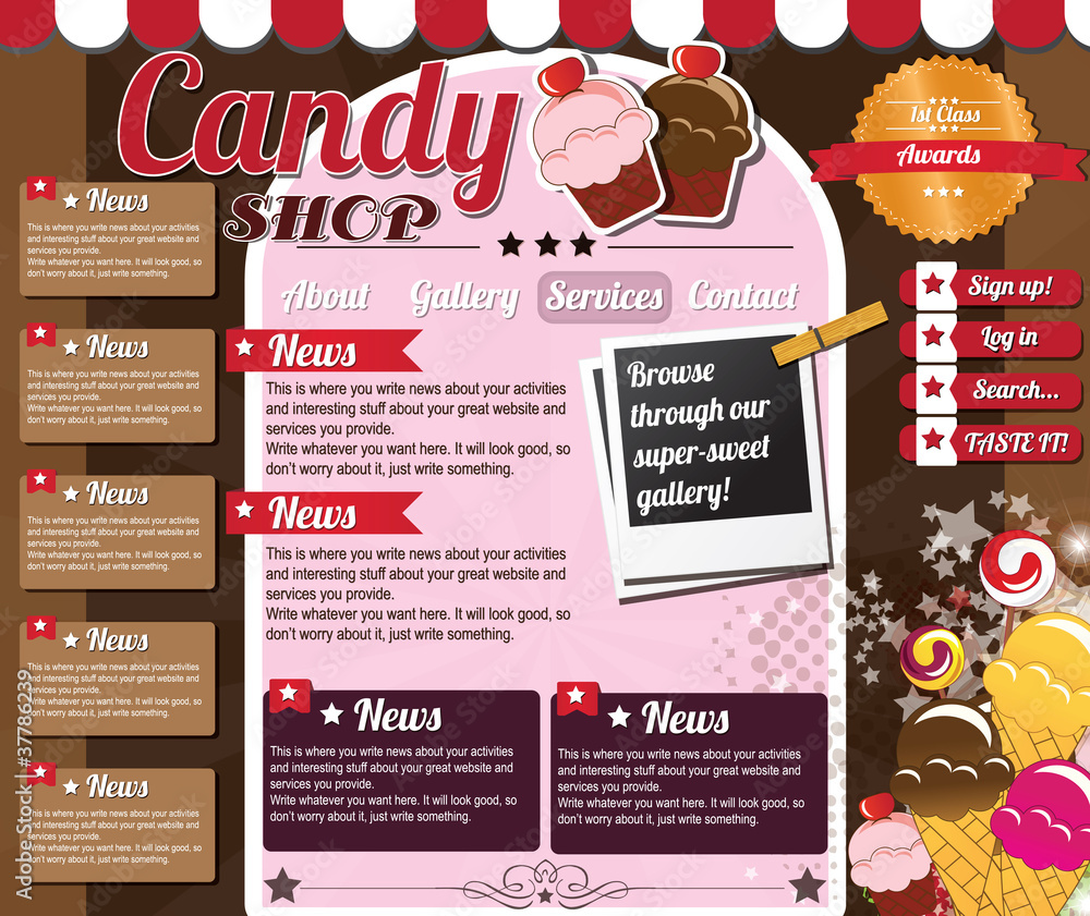 Wall mural Website template elements, vintage, sweets