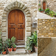 Fototapeta na wymiar collage with tuscan door, Italy