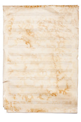 Music sheet paper isolated over white background.