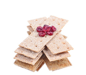 stack of crispbread  ,reflection, blueberry red, green leaf