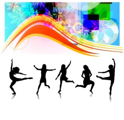 abstract colorful vector background with happy women jumping