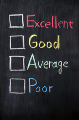 Obraz premium Customer survey or poll with check boxes on blackboard