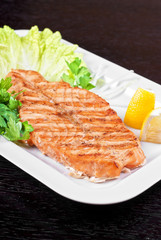 Grilled salmon steak