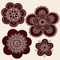 Flower Henna Mandala Paisley Silhouettes Vector Design Elements
