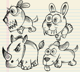 Angry Doodle Sketch Animals Vector Set