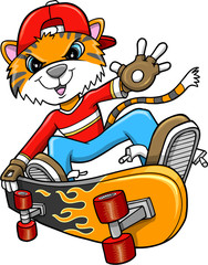 Safari Tiger Skateboarder Vector Art Illustration