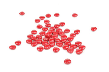 Shiny Red Pills Isolated on White Background