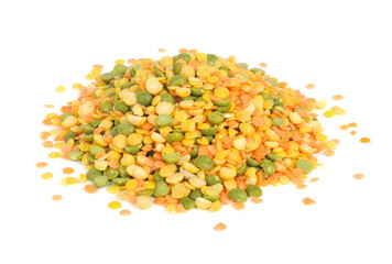 Lentils and Split Peas Mix Isolated on White Background