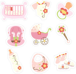 Baby girl items icons