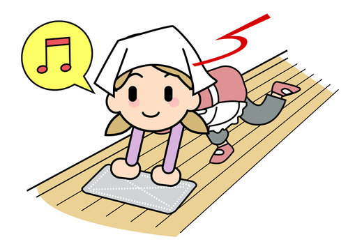cartoon girl exercising with musical note clip art preview