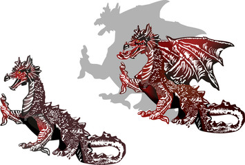 two  black and red dragons