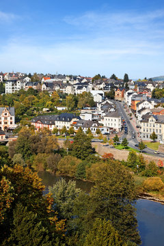 Blick auf Weilburg mit Lahn, Hessen, Deutschland