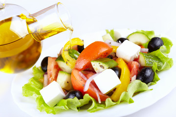 Vegetable salad with cheese and olive oil