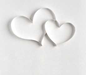 Paper hearts on white background