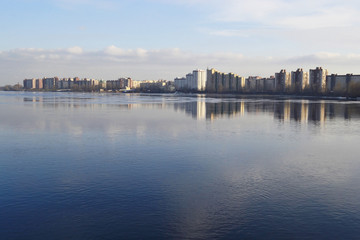 View of Neva river and microdistrict Ribatskoe, St.Petersburg