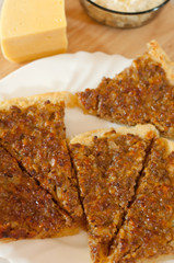 Clear meat pie with cheese and curd