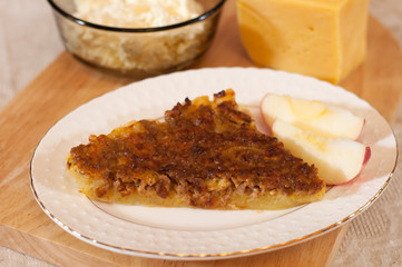 Clear meat pie with cheese and curd