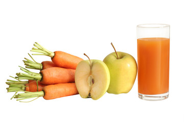 fresh carrot and apple juice (isolated)