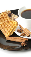 aromatic cup of coffee, cinnamon, anise and cookie