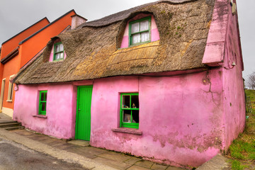 Pink cottage house in Doolin, Co. Clare, Ireland