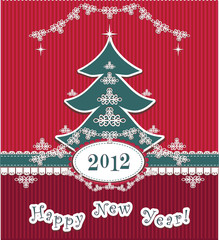Retro Happy New Year on red background