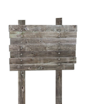 Old wood sign boad on white background