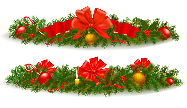 Two holiday christmas garlands. Vector illustration.