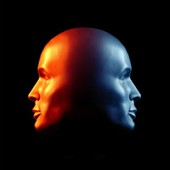 Two-faced head fire and ice statue - obrazy, fototapety, plakaty