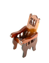 Ancient wooden chair on white background