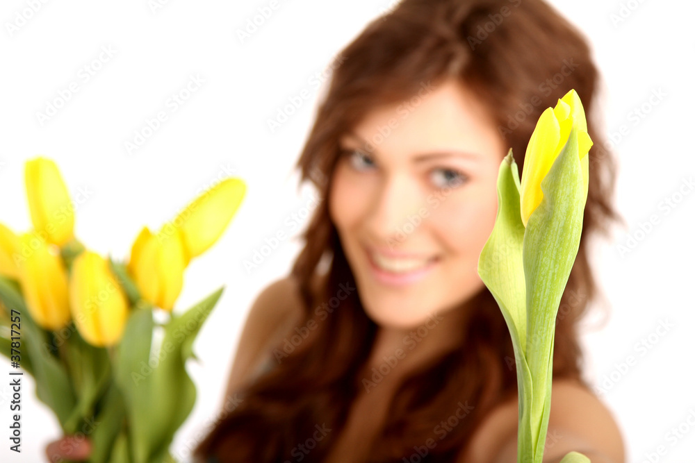 Poster Frau mit Blumen