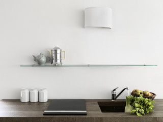 dettaglio del piano cucina con lavello e fuochi © adpePhoto