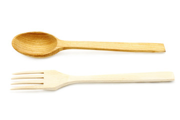 Wooden kitchen-ware on a white background