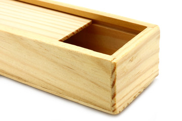 Open wooden box on a white background