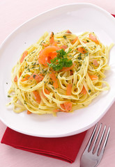 Fettuccine con salmone affumicato e prezzemolo